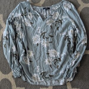 Angels Floral Blouse - Light Blue and White